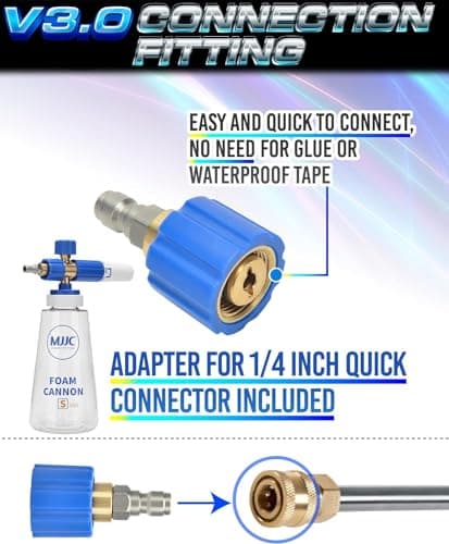 MJJC V3.0 Foam Cannon with 1/4 Inch Quick Connect for Pressure Washer, 34 oz Bottle (1/4" Connector + SOAP Sample)