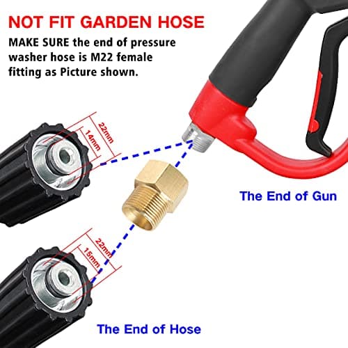 7-Inch Curved 5- Nozzle Tip 5000 PSI Pressure Washer Gun with Extension Wand, M22 Fitting