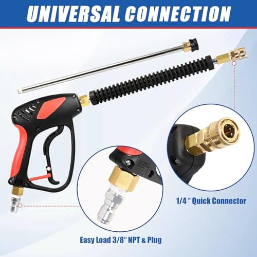 Hot Water Compatible Pressure Washer Gun with Adjustable Power and Extension Wand - 4000 PSI, 7 GPM - Fits Most Power Washers