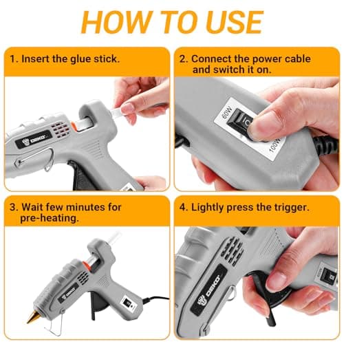 DEKOPRO Full Size 60/100Watt Dual Temp Hot Glue Gun Kit with 25 Sticks & Storage Case