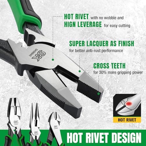 SK Premium 5-Piece Pliers Set: 8" Long Nose, 9.5" Linesman, 8" Slip Joint, 8" Diagonal, 10" Groove Joint, EVA Foam Organ