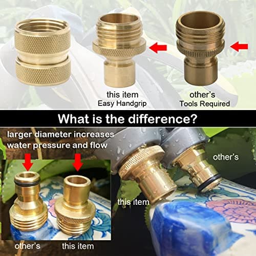 PLG Brass 3/4 Inch Quick Connect Garden Hose Fittings - Leak-Proof 4 Pack