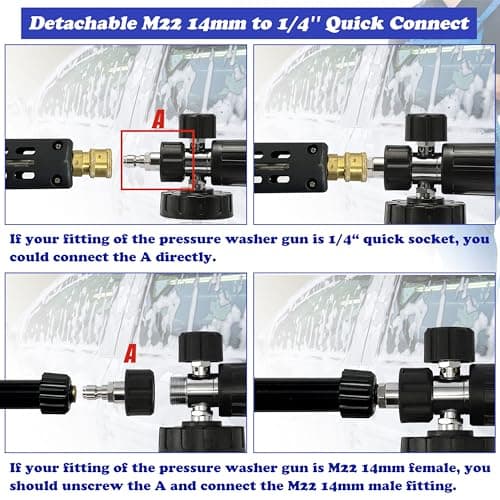 High-Pressure Washing Foam Cannon with Dual-Connector for Soap Tip Attachment
| Dual-Connector Pressure Washer Foam Cannon - 5 Nozzles for Intense Cleaning
| Quick Connect 1/4" Dual-Tip Foam Cannon - Power Washer Sprayer for Heavy Duty Cleaning