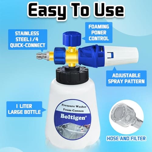 Dual-Connector Pressure Washer Foam Lance with Adjustible Soap Dispenser, 1 Liter