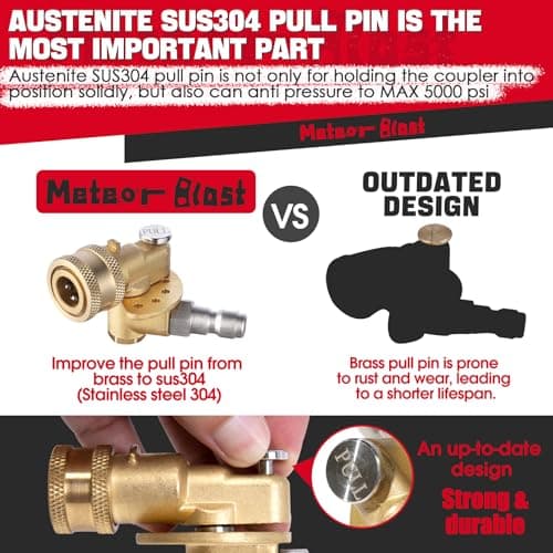 Heavy-Duty Meteor Blast 120° Pivoting Coupler, 5 Angles, Stainless Steel Safety Lock, 5000PSI, 1/4" Quick Connect