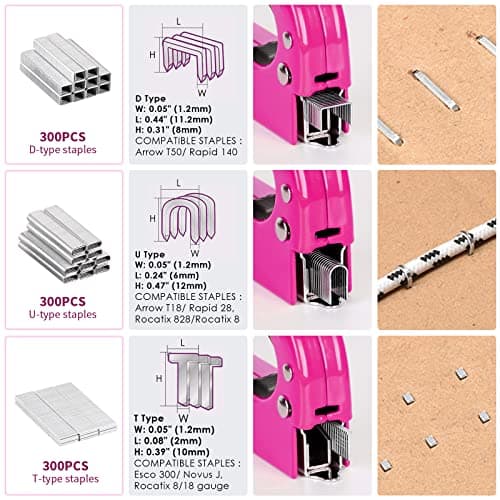 33Pcs Pink Upholstery Staple Gun, 3 in 1, Heavy Duty for DIY & Crafts