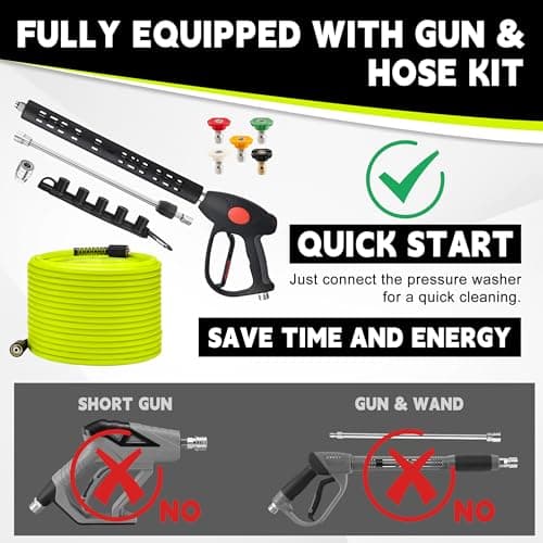 M MINGLE 50 FT Power Washer Hose Kit, 5 Nozzle Tips, Ryobi, Simpson, Craftsman Compatible