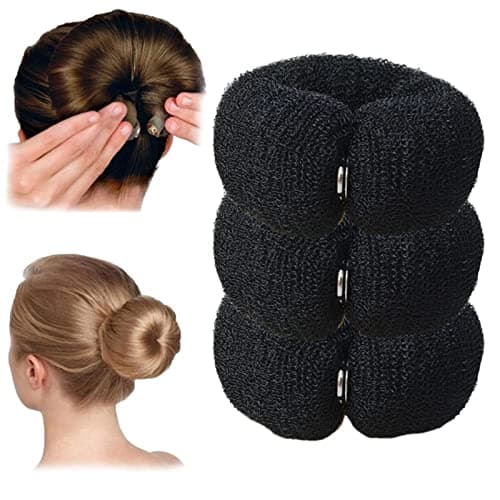 3 Pcs Hair Styling Tools: Foam Ring Shaper, Donut Bun, Long Nylon Holder (3 Multicolor)