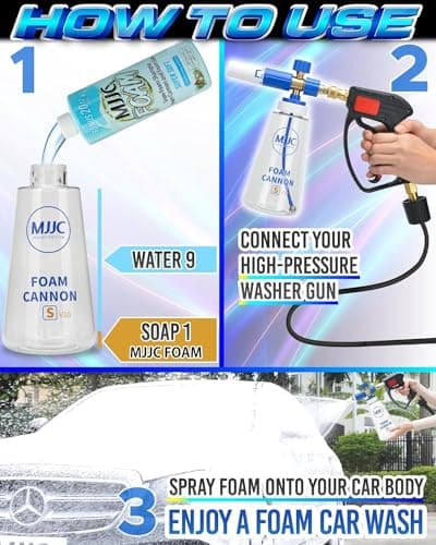 MJJC V3.0 Foam Cannon with 1/4 Inch Quick Connect for Pressure Washer, 34 oz Bottle (1/4" Connector + SOAP Sample)