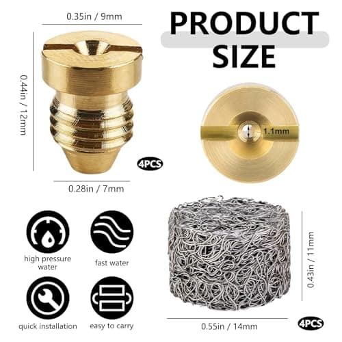 Orifice Foam Cannon - 4 PCS 1.1mm Orifice Universal Foam Cannon Tool for Daily Use with Brass Threaded Nozzle and Mesh Filter
| Orifice Foam Cannon - 4 PCS 1.1mm Nozzle Tip for Snow Bubble Spray Guns Suitable for Daily Foam Cannon Applications
| Ori