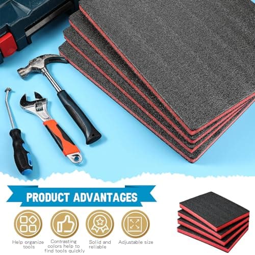 Customizable Polyurethane Foam Sheets for Craft, Tool Box, and Camera Storage (Red, Black, 16 x 12 x 1 Inch)
