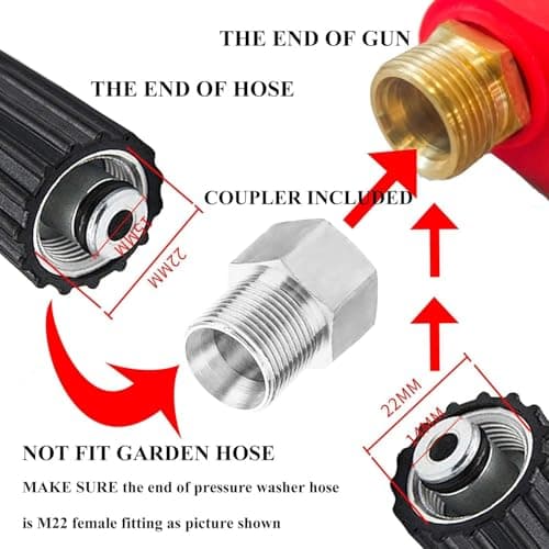 Hourleey Red High Power Pressure Washer Gun, 5000 PSI, 40 Inch, M22 Fittings