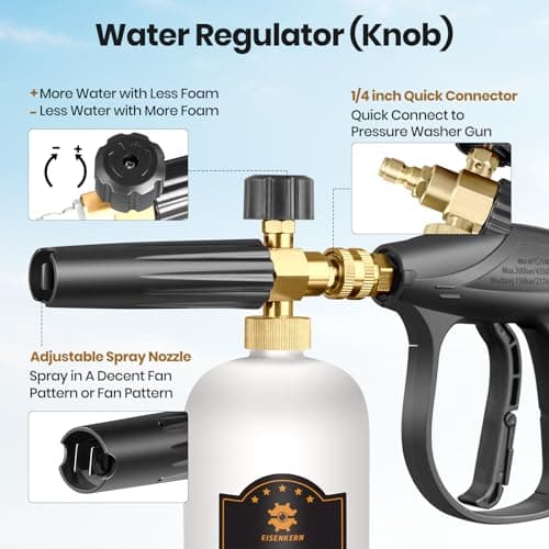 Pressure Washer Gun with Foam Cannon, Quick Connect, 5 Nozzles, Cleaning Gloves, 1 Liter
