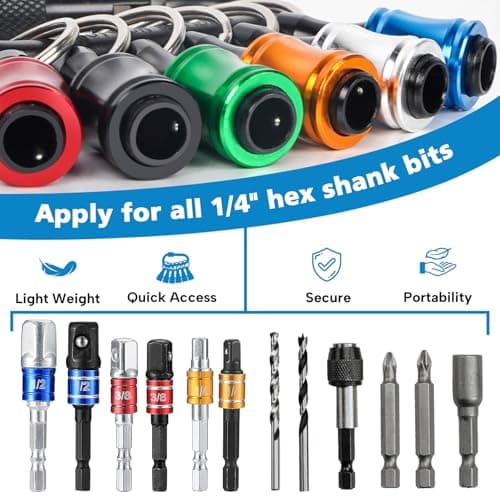 12PCS 1/4 Socket Hex Shank Screwdriver Bit Holders, Quick Release for Impact Driver & Drill Bit Keychain Extension Bar