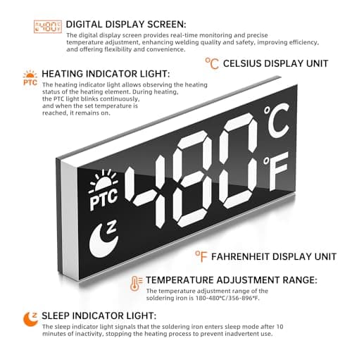 110V 90W Adjustable Temperature Soldering Iron Kit, 10-in-1Gun & 5 Tips