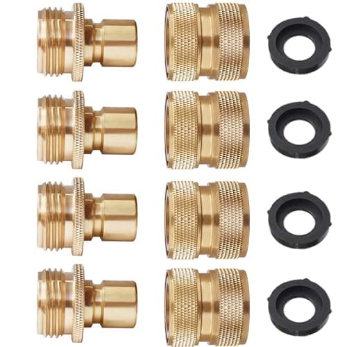 PLG Brass 3/4 Inch Quick Connect Garden Hose Fittings - Leak-Proof 4 Pack