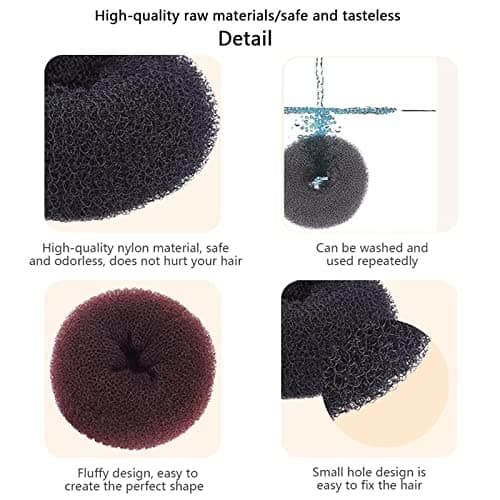 3 Pcs Hair Styling Tools: Foam Ring Shaper, Donut Bun, Long Nylon Holder (3 Multicolor)