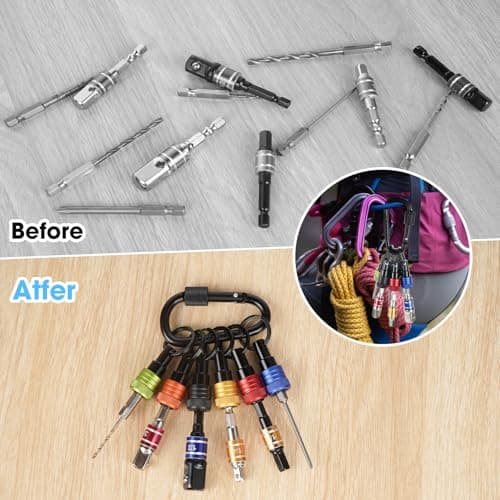 Upgraded 6PCS 1/4 Inch Hex Shank Bit Holder Keychain, Quick-Change Design Gifts (Black)