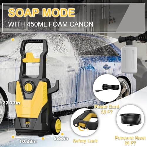 Electric Pressure Washer 4800 PSI, Foam Cannon, 3.2 GPM, Quick Connect Nozzles for Cars, Fences, Driveways, Homes, Patio