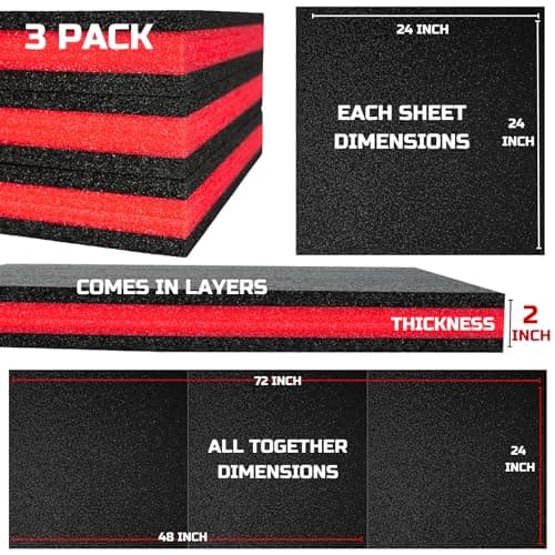 Compact Tool Box Foam 3Pack 24x24x2 inch for Cases, Tool Storage Organizer