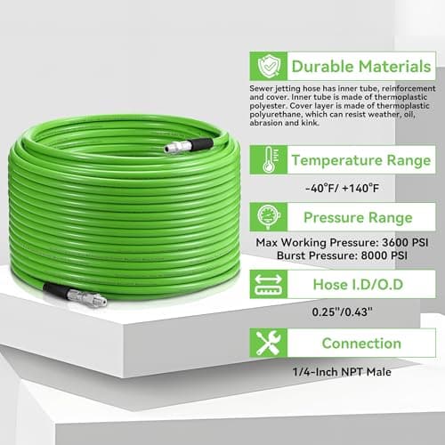 High-Pressure Tool Daily Sewer Jetter Kit 3600 PSI, 50 FT Hose, Rotating Nozzle, Drain Cleaner