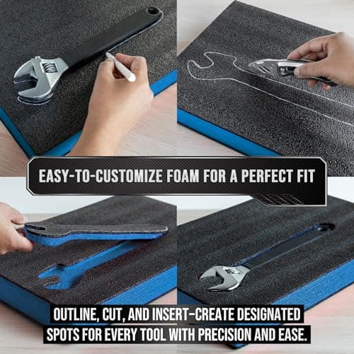 Precision Defined Tool Box Foam - Protective Inserts, Polyethylene Tool Foam, Cushion Insert for Toolboxes - 18" Black/Blue (3 pack)  
Precision Defined Tool Box Foam - Protective Inserts, Polyethylene Tool Foam, Cushion Insert for Toolboxes - Black/