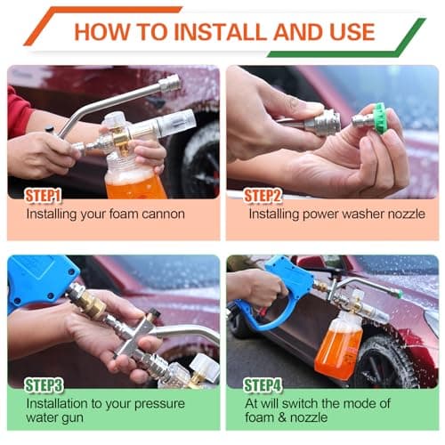5 Nozzle Pressure Washer Foam Cannon with Quick Connect, Dual Connector Snow Foam Lance
