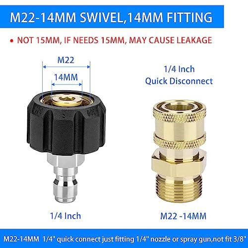 2 Pair M22 Pressure Washer Adapter, 1/4" Quick Connect, Fit 5000 PSI Nozzles & Hoses