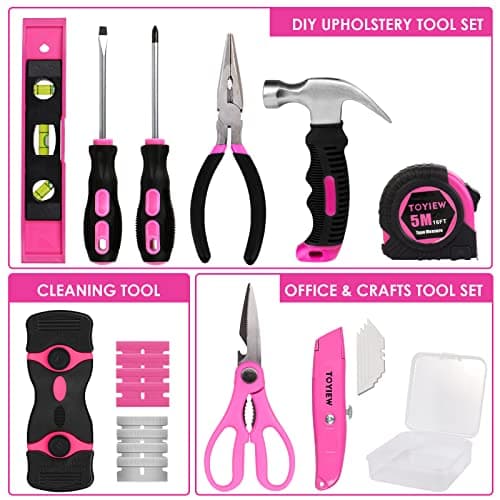 33Pcs Pink Upholstery Staple Gun, 3 in 1, Heavy Duty for DIY & Crafts