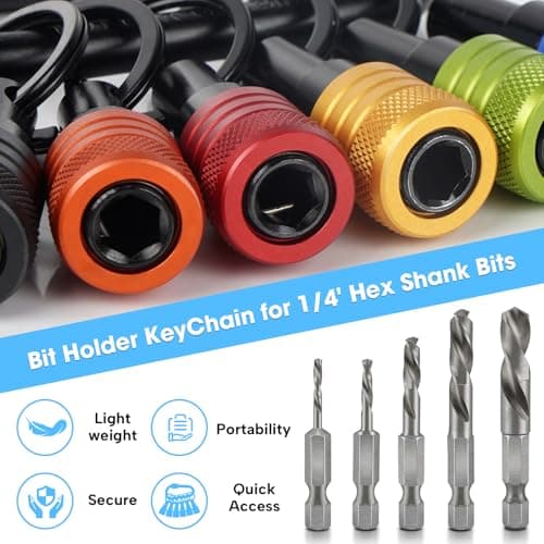 Upgraded 6PCS 1/4 Inch Hex Shank Bit Holder Keychain, Quick-Change Design Gifts (Black)