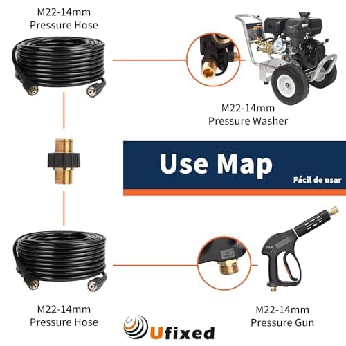 1/4 25FT High-Pressure Washer Hose 3300 PSI with Brass Fittings - Lightweight, Non-Marking Replacement Hose