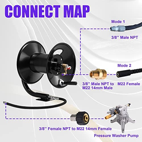 150 FT Heavy Duty Steel Hose Reel for Power Washers, 3/8 Hand Crank, 4000 PSI