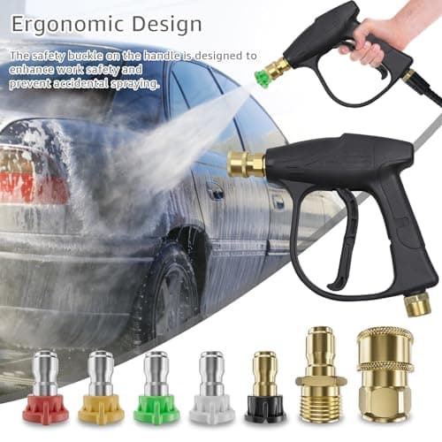Concise High Pressure Wash Gun Title: 3000 PSI Power Wash Gun with Quick Connect Fittings and Nozzle Tips for Gardens