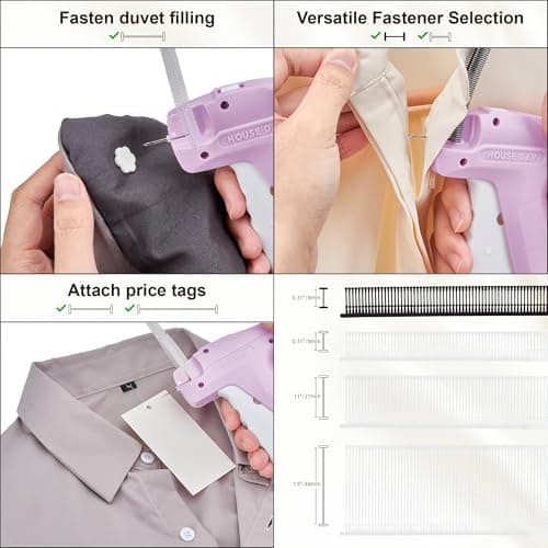 HOUSE DAY Fine Needle Stitch Gun, 6 Needles, 2200 Fasteners, 50 Buttons (Pink)