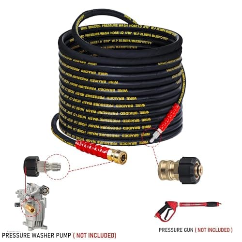 3/8" Quick Connect 50 FT 4000 PSI Kink Resistant Pressure Washer Hose