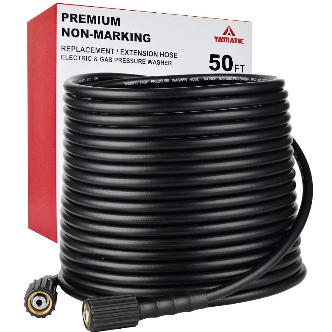 YAMATIC Kink Resistant 50FT 1/4" M22 Brass Fitting Power Washer Hose, 3200 PSI, for Ryobi, Troy Bilt, Greenworks