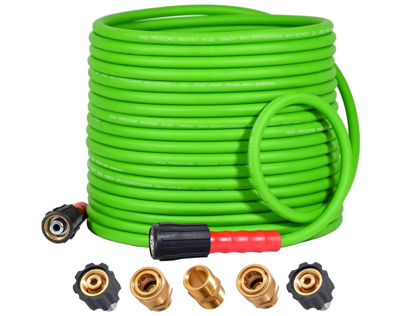 YAMATIC Kink Resistant 50FT 3200 PSI Pressure Washer Hose, Leak-Free Quick Connect Adapters, Green