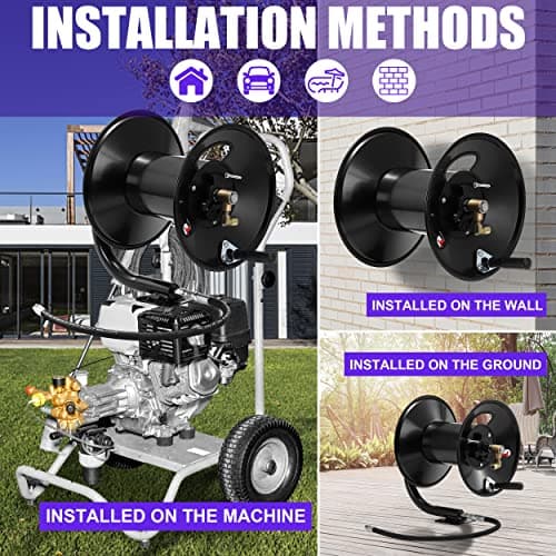 150 FT Heavy Duty Steel Hose Reel for Power Washers, 3/8 Hand Crank, 4000 PSI