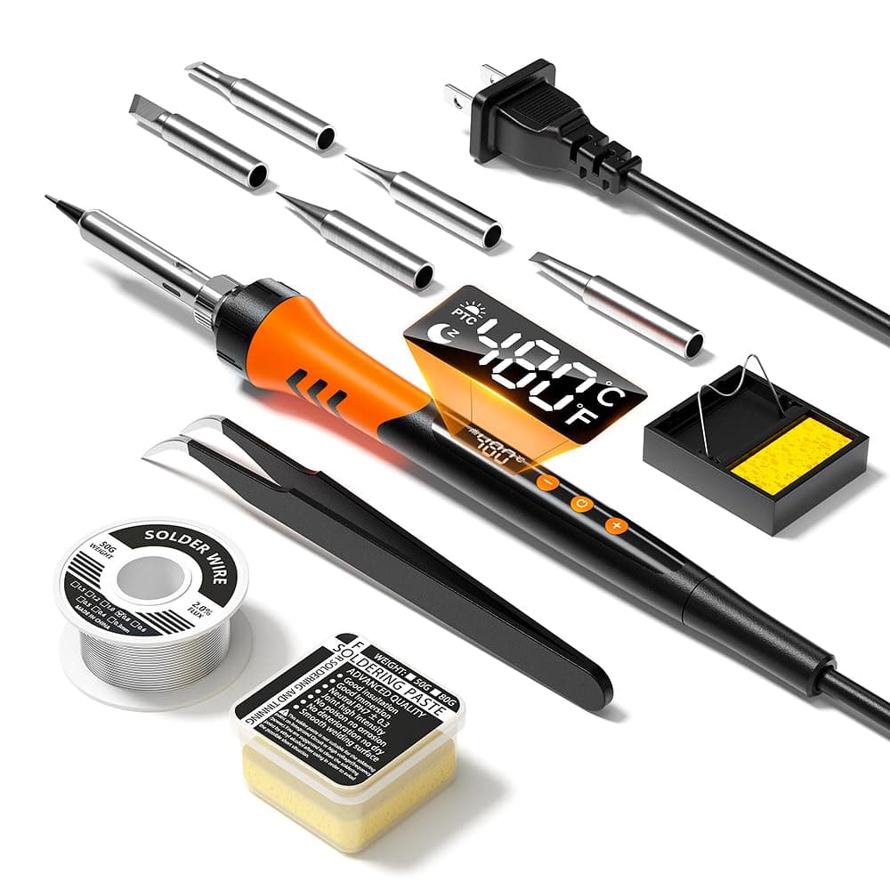 110V 90W Adjustable Temperature Soldering Iron Kit, 10-in-1Gun & 5 Tips