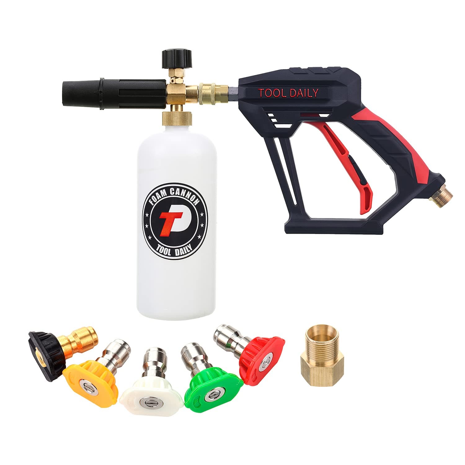 Short Pressure Washer Gun with Foam Cannon and Nozzle Tips for Pressure Washer - 1 Liter