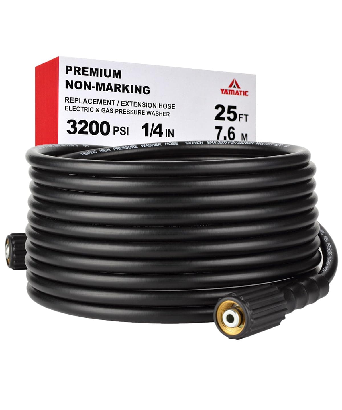 YAMATIC 25FT 1/4" Kink Resistant Hose for High Pressure Washers Up to 3200 PSI