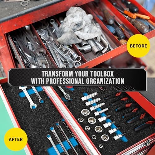 Precision Defined Tool Box Foam - Protective Inserts, Polyethylene Tool Foam, Cushion Insert for Toolboxes - 18" Black/Blue (3 pack)  
Precision Defined Tool Box Foam - Protective Inserts, Polyethylene Tool Foam, Cushion Insert for Toolboxes - Black/