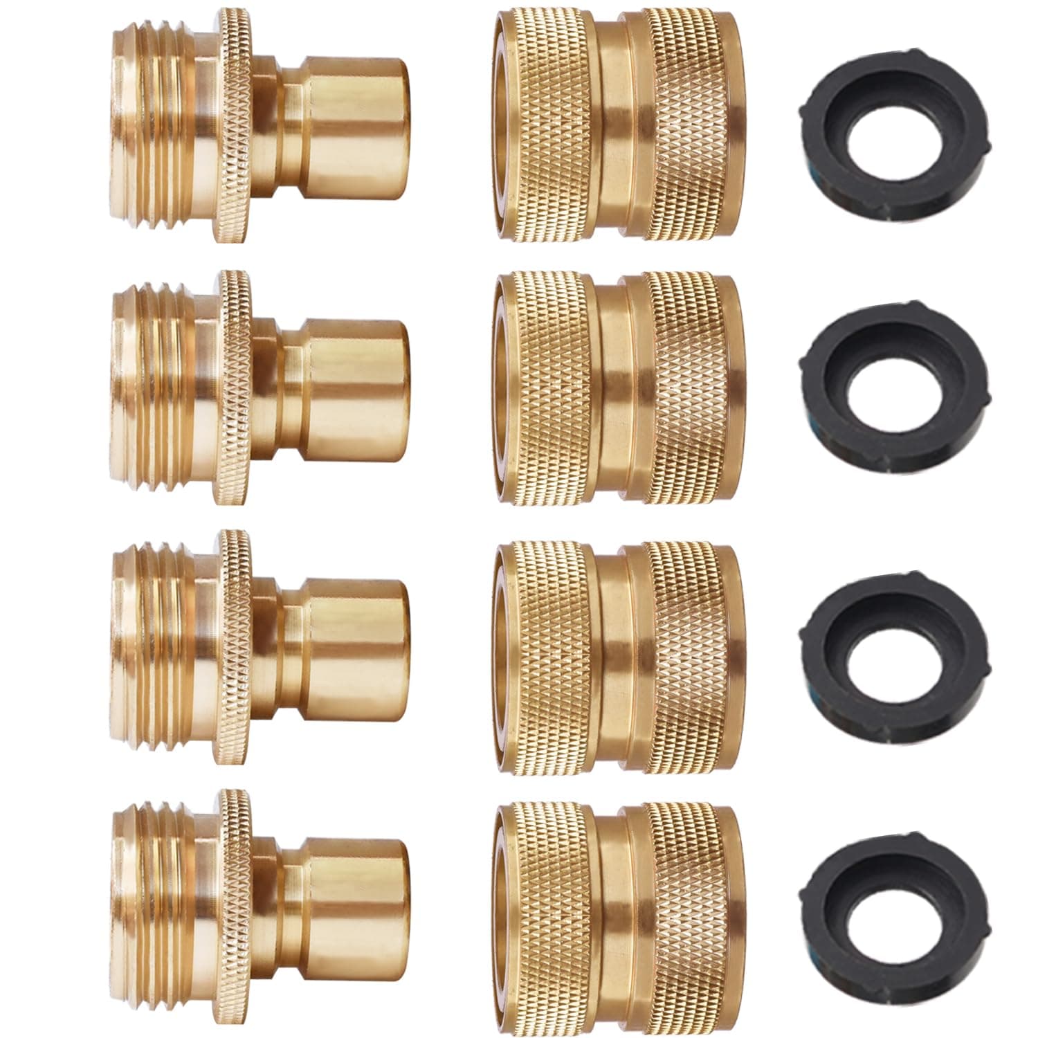 PLG Brass 3/4 Inch Quick Connect Garden Hose Fittings - Leak-Proof 4 Pack