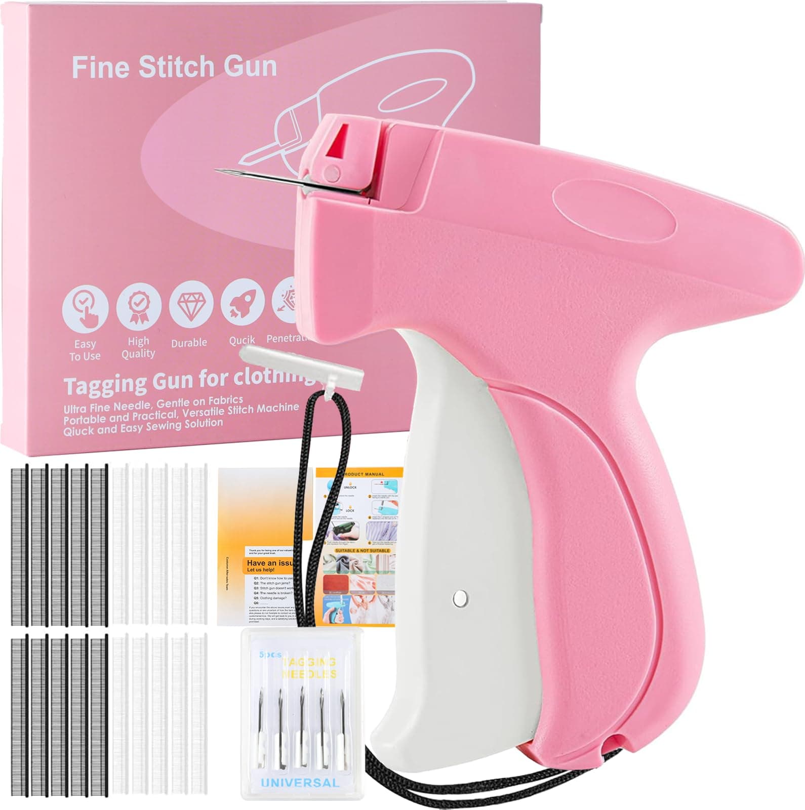 Stitchy Gun for Quick Clothing Fixes, Pink Includes 5 Needles & 2000 Fasteners