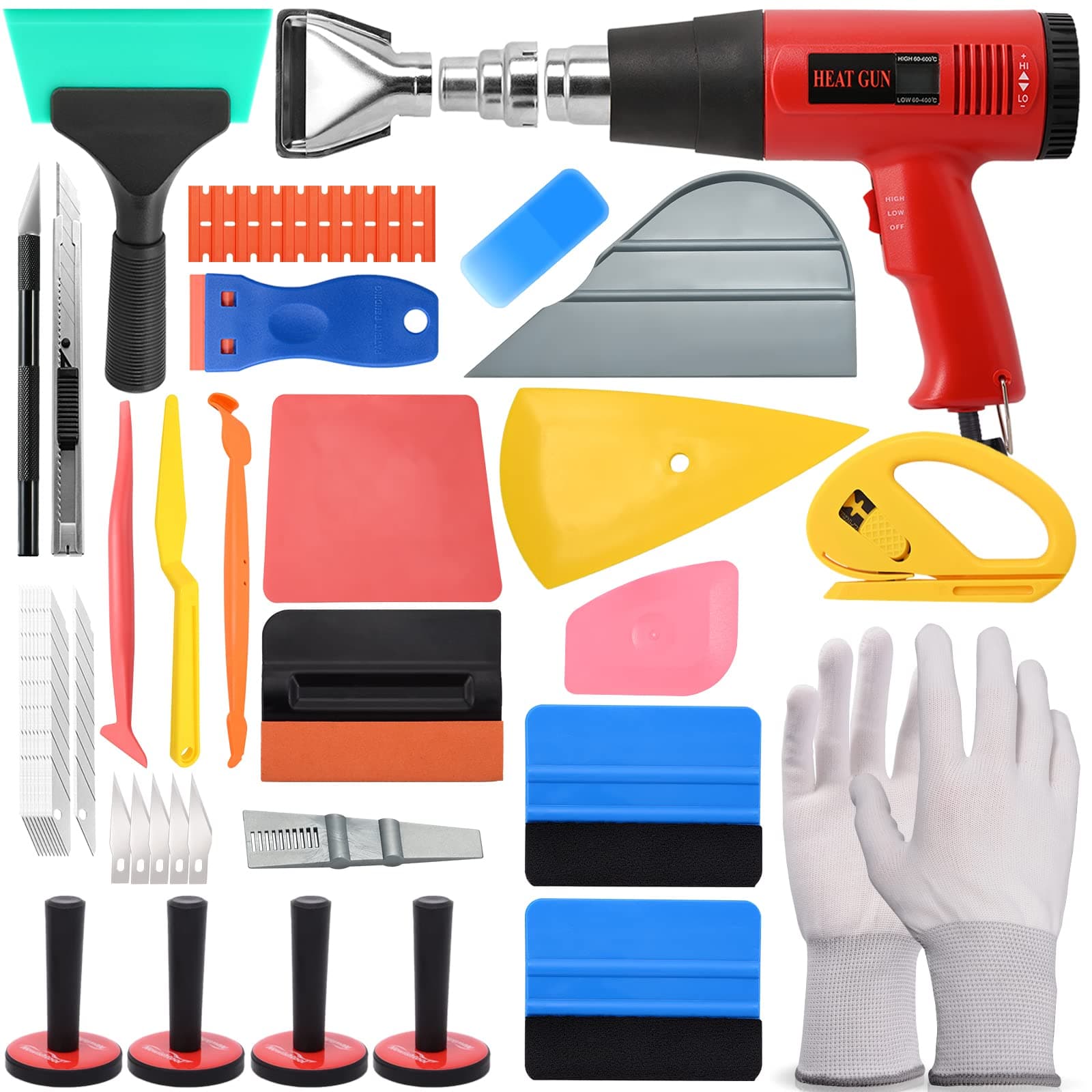 Newistoh Tool Kit with Heat Gun, Car Wrap Tools, Felt Squeegee, Tucking Tool, Gloves, Magnets Holder
