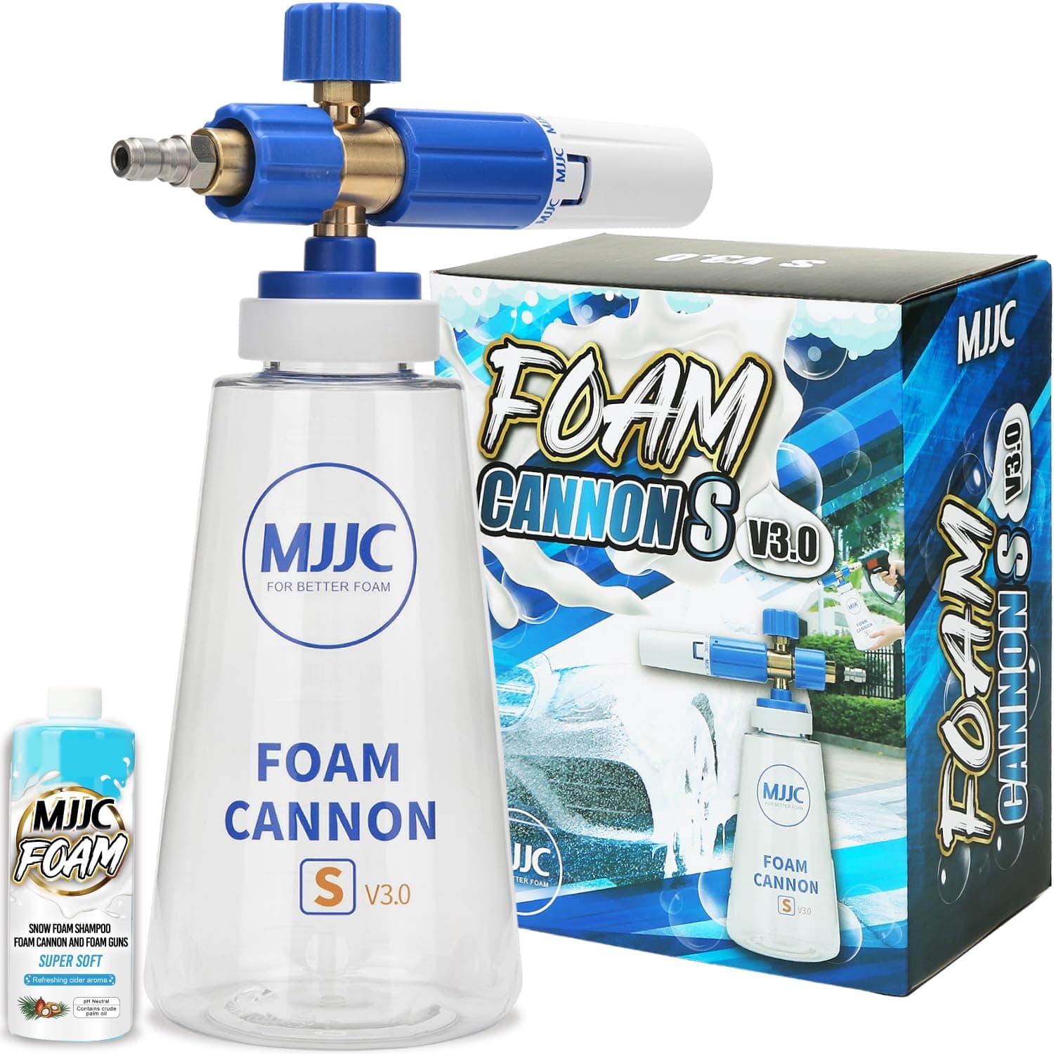 MJJC V3.0 Foam Cannon with 1/4 Inch Quick Connect for Pressure Washer, 34 oz Bottle (1/4" Connector + SOAP Sample)