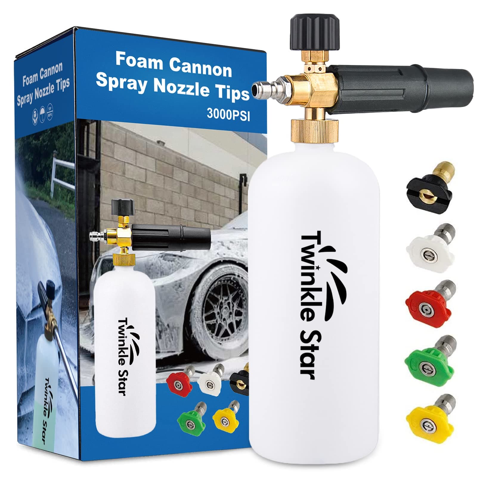 Twinkle Star Foam Cannon 1 L Bottle Snow Foam Lance with 1/4" Quick Connector for Pressure Washer Users Winter Cleaning