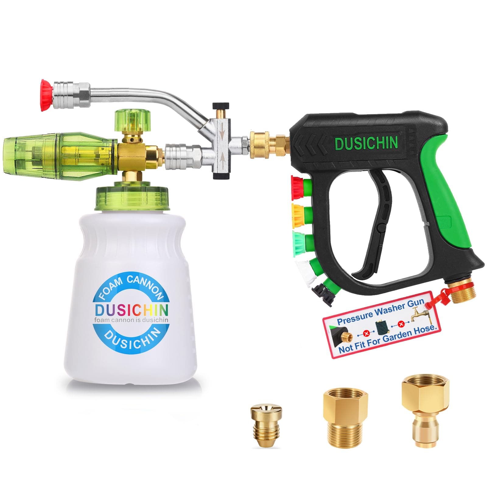 DUSICHIN Pressure Washer Foam Cannon Kit, 5 Nozzles, Dual Connectors