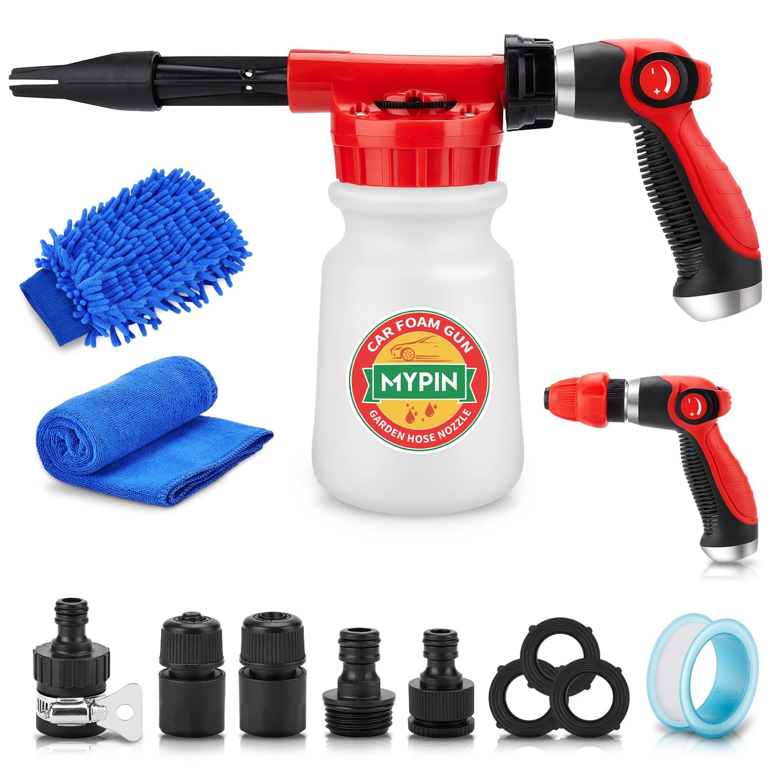 16-IN-1 Car Wash Foam Gun with Adjustable Dial, 1L Bottle, Quick Connector for Garden Hose