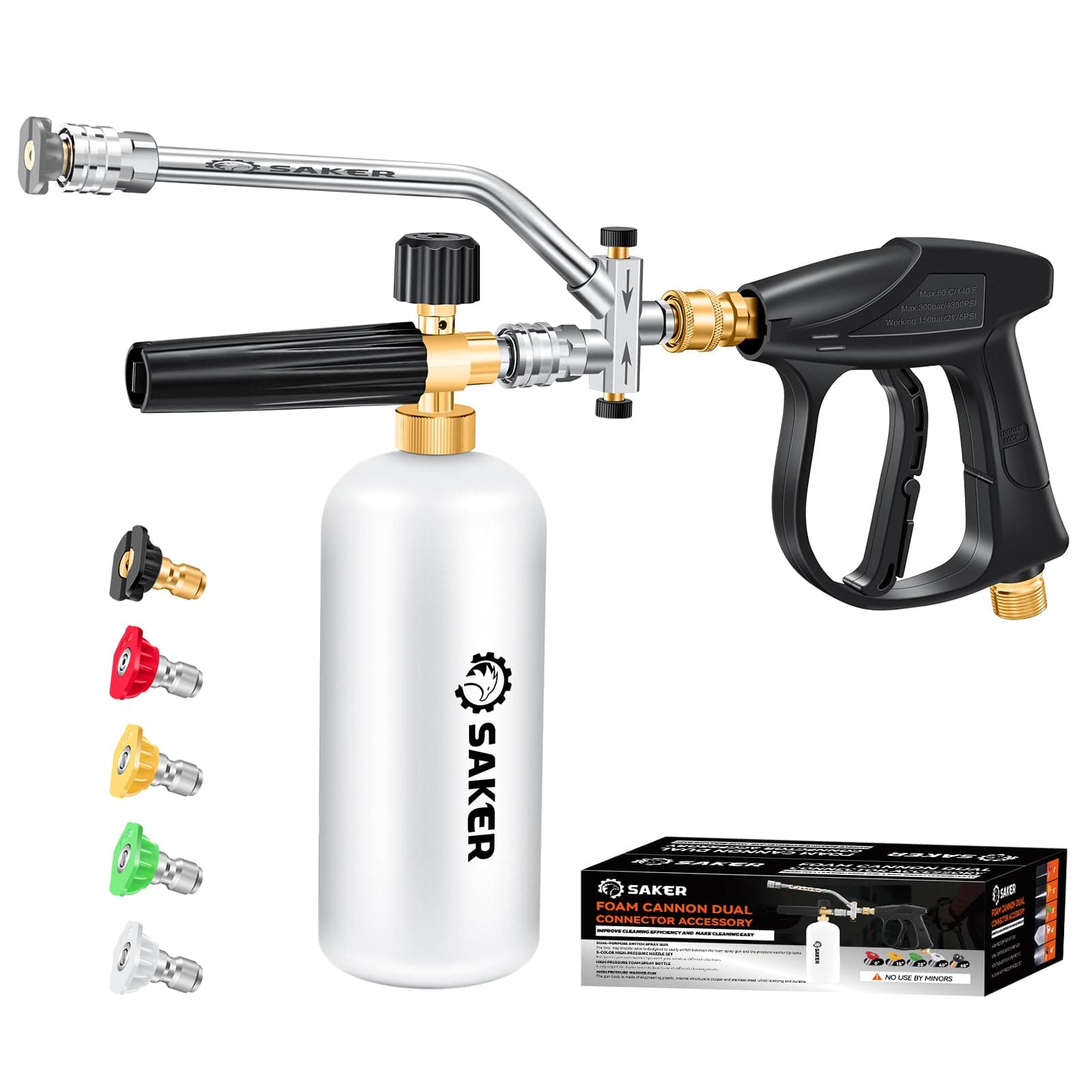 Saker Foam Cannon Dual Connector Accessory for Pressure Washer Kit